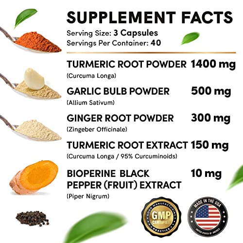 4-in-1 Turmeric and Garlic Supplements with Bioperine 2360 mg (240 ct) Turmeric Ginger MEDCHOICE uk supplements