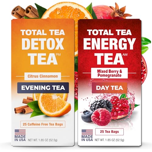 Total Tea Detox Tea & Energy Tea Set - 25 Day Detox Tea - Herbal SIim Tea Total Tea uk supplements