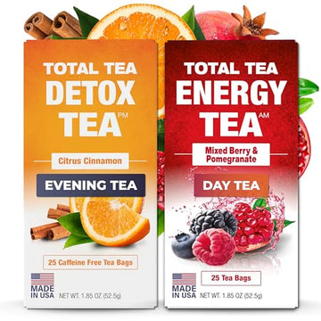 Total Tea Detox Tea & Energy Tea Set - 25 Day Detox Tea - Herbal SIim Tea Total Tea uk supplements