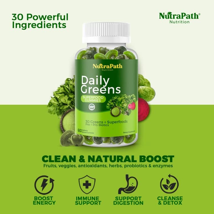 Superfood Daily Greens Gummies - Fruits, Veggies, and Super Foods for Immunity, Energy - 60 Gummies NutraPath uk supplements