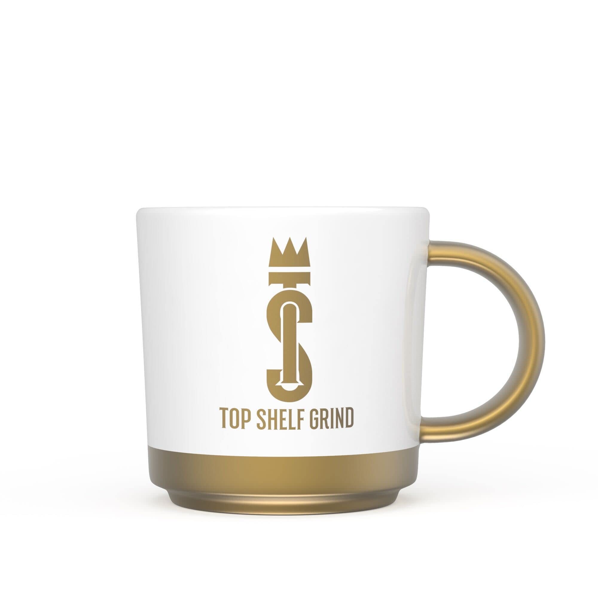Top Shelf Grind Coffee Mug - The Prosperity Cup (Drink & Grow Rich) - White & Gold Join Top Shelf Grind uk supplements