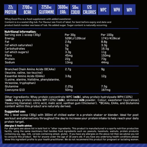 Out Angled Whey Excel Pro Whey Protein Powder Vanilla Flavour, 2kg, 66 Servings, High Protein Powder OUT ANGLED uk supplements
