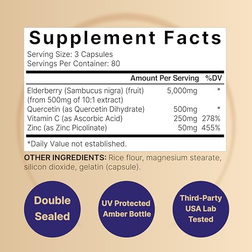 NatureBell Sambucus Elderberry Capsules, 5000mg Per Serving with Quercetin 500mg NatureBell uk supplements