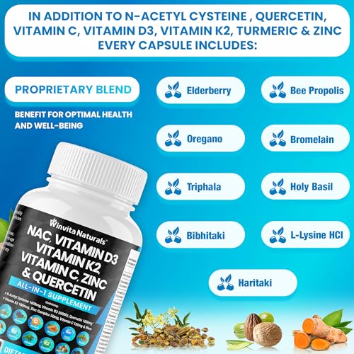 NAC Supplement N-Acetyl Cysteine 1000mg Vitamin C Vitamin D3 K2, Zinc, Turmeric Curcumin Winvita Naturals uk supplements