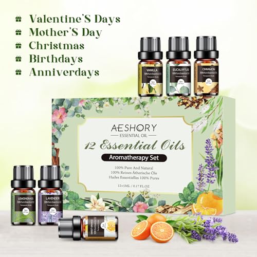 Essential Oils Set - 12 Pcs Aromatherapy Essential Oil Kit for Diffuser, Humidifier, Aromatherapy, Massage Aeshory uk supplements