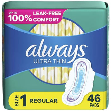 Always Ultra Thin, Feminine Pads For Women, Size 1 Regular Absorbency, With Wings, Unscented, 46 Count Always uk supplements
