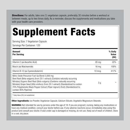 Fitness Labs Nitric Oxide Beet Root Capsules | with Nitrates | 120 Count | Nitric Oxide Fitness Labs uk supplements