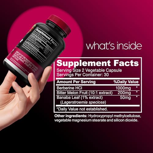 1000mg Berberine Supplement Capsules with Bitter Melon and Banaba Leaf - 30 Servings Artnaturals Store uk supplements