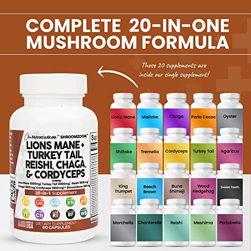 Lions Mane 3000mg 20in1 Mushroom Supplement with Turkey Tail 2000mg Clean Nutraceuticals uk supplements