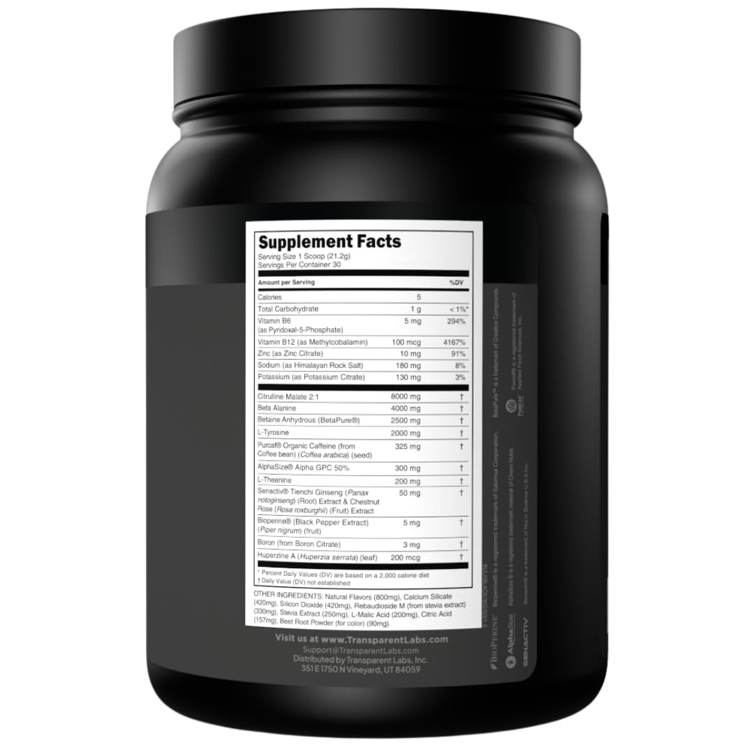 Transparent Labs Bulk Black Pre Workout - Clinically Dosed, Sugar Free Preworkout for Men and Women with Beta Alanine Powder, Citrulline Malate Transparent Labs uk supplements