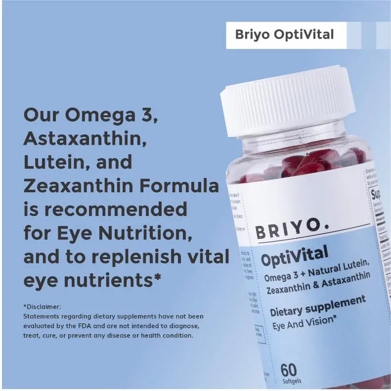 Briyo OptiVital Eye Health Supplement – Lutein, Zeaxanthin, Astaxanthin & Omega-3 from Natural Sources – Supports Vision Briyosis uk supplements