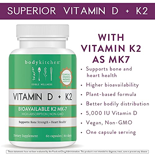Body Kitchen Vegan Plant-Based Vitamin D3 + K2 (MK7) Supplement, Bone and Heart Body Kitchen uk supplements