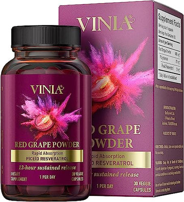 VINIA 12-Hour Sustained Release Piceid Resveratrol Supplement. Nitric Oxide Supplement VINIA uk supplements