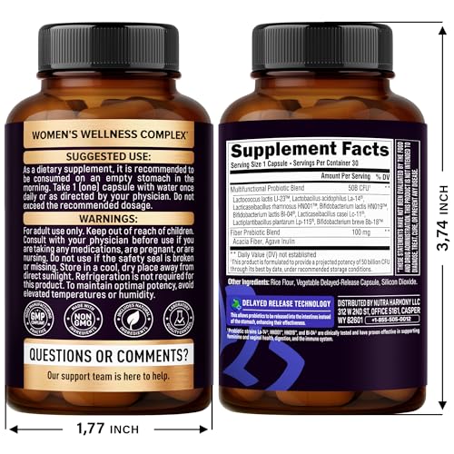 Probiotics for Women 50 Billion CFU - Vaginal Probiotics Clinically Proven for Yeast & pH Balance - Digestion & Bloating Relief - 8 Strains + Prebiotics - Delay Release - Made in USA, 30 Capsules NUTRAHARMONY uk supplements
