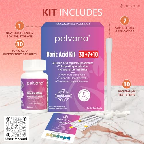 Pelvana Boric Acid Suppositories for Women 30 + 7 Applicators + 10 pH Test Strips Pelvana uk supplements