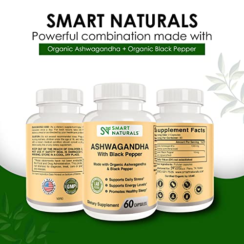 Smart Naturals Organic Ashwagandha with Black Pepper Herbal Supplements, Relieves Smart Naturals uk supplements
