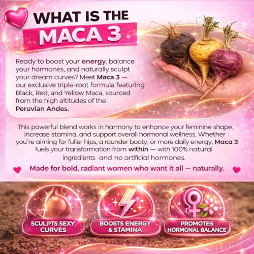 Maca 3 Capsules – Black, Red & Yellow Maca Root Blend – Feminine Balance & Natural Body Support – Herbal Formula Curvy Fruit uk supplements