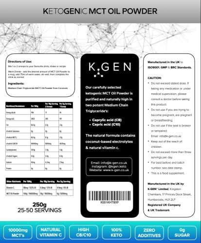 Keto MCT Oil Powder Pure Coconut MCT Keto Coffee Creamer | Premium Quality C8 Easily Absorbed & Digested K GEN ketogenic enhancement uk supplements