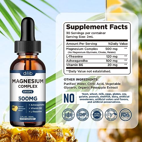 Triple Magnesium Complex Supplement-Magnesium Glycinate, Citrate, Malate Liquid Drops dilib uk supplements