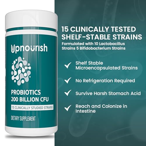 UpNourish Probiotics - 200 Billion CFUs, 15 Strains, Prebiotics & Enzymes - 60 Vegan Cap UpNourish uk supplements