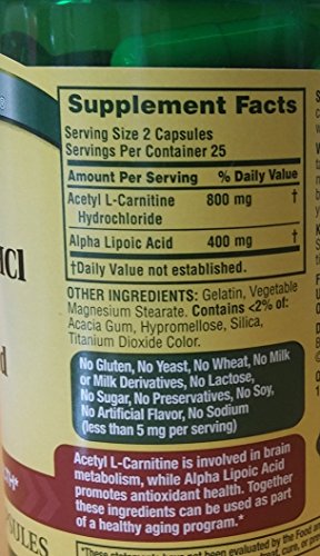 Spring Valley - Acetyl L-Carnitine 800mg Plus Alpha Lipoic Acid 400mg, 50 Capsules Heath Secret uk supplements