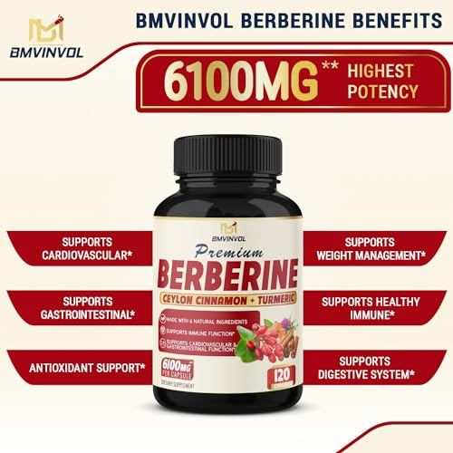 BMVINVOL Premium Berberine HCl 6-in1 Equivalent 6100mg - 120 Capsules - Plus Ceylon BMVINVOL uk supplements