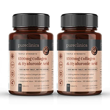 UltraColl Collagen & Hyaluronic Acid 1500mg x 360 Tablets (2 bottles of 180)-1 Years Supply Pureclinica uk supplements
