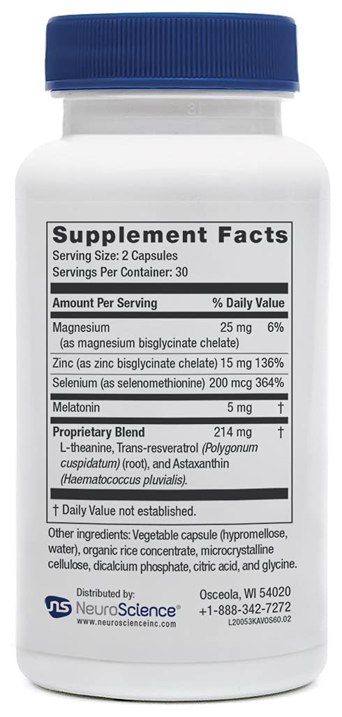 Neuroscience Kavinace OS - Sleep Aid Formula with Melatonin 5mg + L-Theanine - Nighttime Cellular Health Blend for Sleep Efficiency and Immune Support (60 Capsules) NeuroScience uk supplements