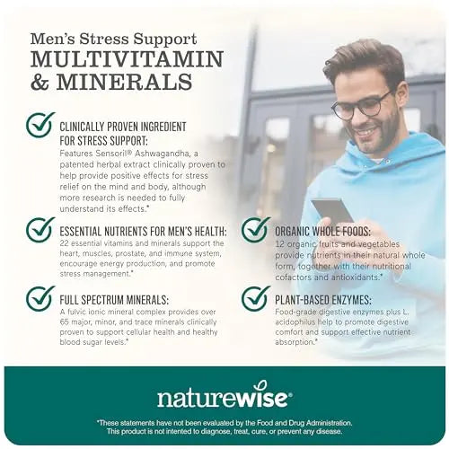 NatureWise Multivitamin for Men + Stress Support + Fulvic Ionic Minerals + Probiotics for Immunity, Male Health NatureWise uk supplements