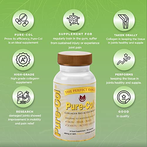 Pure-COL Collagen 90 Capsules 400mg Bio-Active Matrix High Strength Collagen Tablets The Perfect Range uk supplements