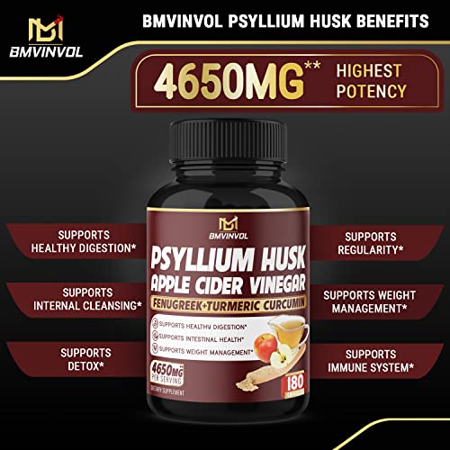 BMVINVOL Psyllium Husk Fiber Supplement 4650mg - Apple Cider Vinegar, Fenugreek BMVINVOL uk supplements