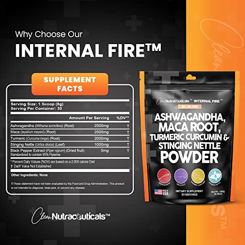 4in1 Ashwagandha Maca Root Powder Supplement with Turmeric Stinging Clean Nutraceuticals uk supplements