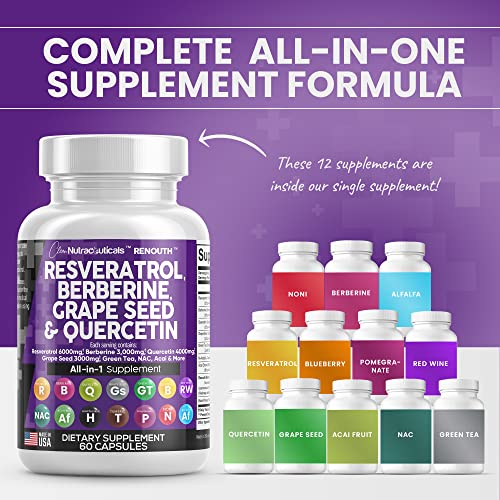 Resveratrol 6000mg Berberine 3000mg Grape Seed Extract 3000mg Clean Nutraceuticals uk supplements