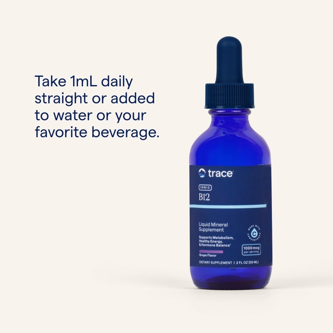 Trace Minerals Ionic B12 - Liquid Multivitamin for Hormone Balance & Healthy Nerve Function - Supports Metabolic Health - Enzyme Production - Natural Wellness Formula - 2 fl oz (59 Servings) Trace Minerals uk supplements