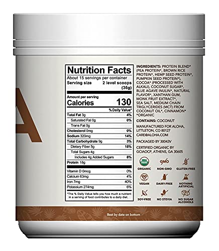 ALOHA Organic Plant Based Protein Powder, Stevia Free, Chocolate, 19.6 oz, 15 Servings ALOHA uk supplements