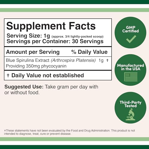 Blue Spirulina Powder - Maximum 35% Phycocyanin Content, Superfood Powder from Blue Double Wood Supplements uk supplements