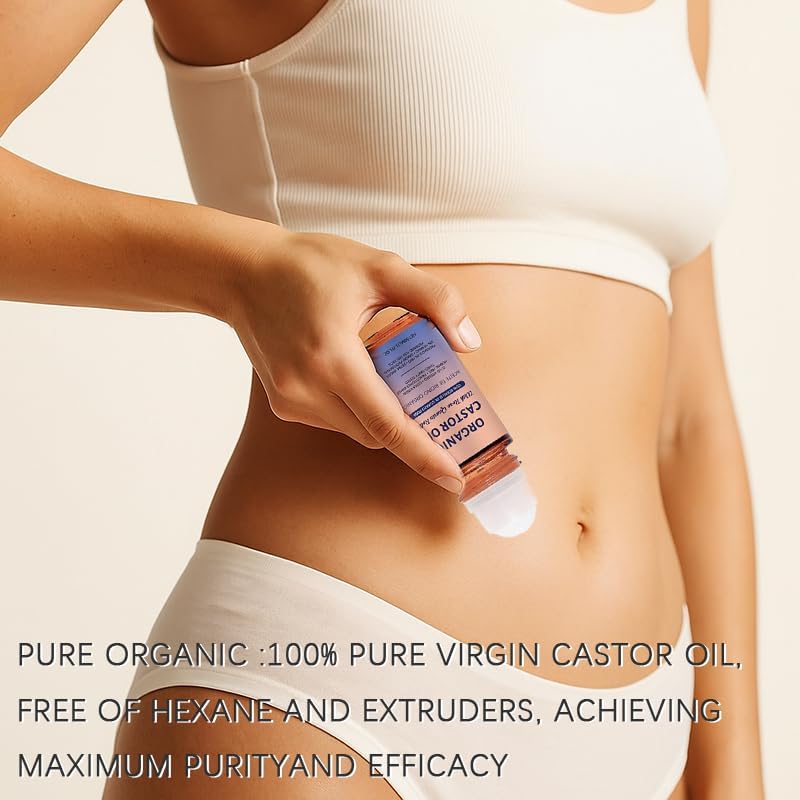 Organic Castor Oil with Rose Quartz Roller, Cold-Pressed Pure Organic Castor Oil Roller Ball for Hair Growth, Eyelashes, Eyebrows & Skin, 1.7 fl oz(1) Olavita Serum uk supplements