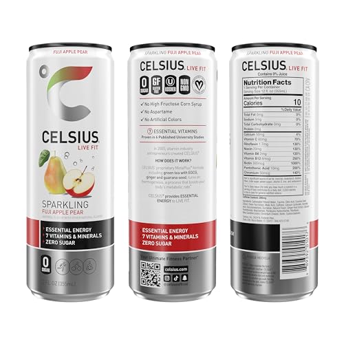 CELSIUS Sparkling Fuji Apple Pear, Functional Essential Energy Drink 12 Fl Oz (Pack of 12) CELSIUS uk supplements