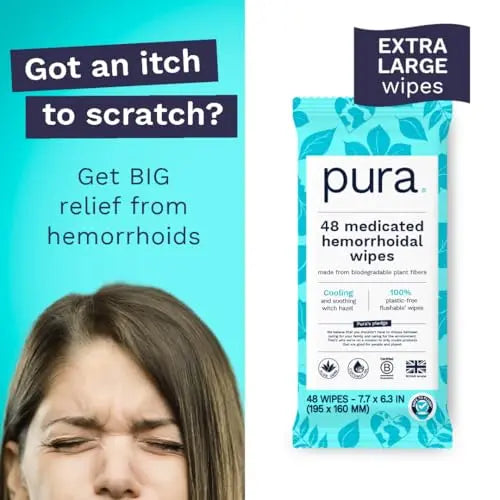 Pura Flushable Hemorrhoid Wipes XL, 48 Count, Medicated with Cooling Witch Hazel, Aloe & Coconut Oil, Fast Relief, Fragrance-Free, 100% Plastic-Free Pura uk supplements