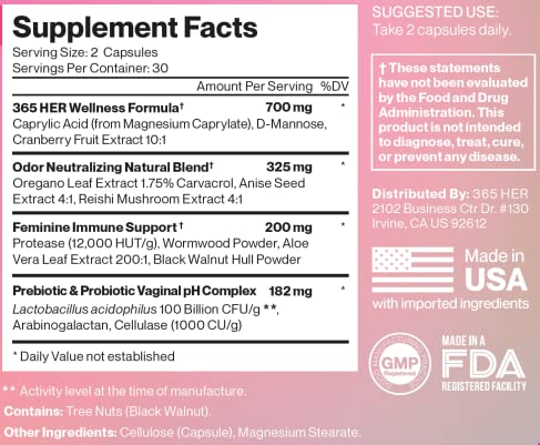 365 HER Biolicious Natural Vaginal Care Supplement (60 Capsules) | Neutralizes Odor and Reduces Discharge 365 HER uk supplements