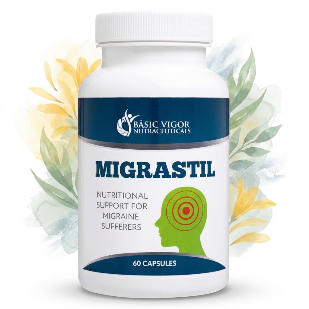 Basic Vigor Migrastil Migraine Support Capsules. Feverfew, Magnesium, Taurine & Vitamin B1 for Migraines Natural Supplement. Made in The USA. Vegan and Gluten Free. Basic Vigor uk supplements