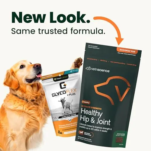VetriScience Ultimate Strength Healthy Hip & Joint Chews, GlycoFlex Glucosamine, Chondroitin and Green-Lipped Mussel Joint Support Supplement for Dogs, Soothe Joint Discomfort, Duck, 120 Count VETRISCIENCE uk supplements