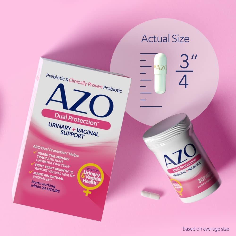 AZO Dual Protection | Urinary + Vaginal Support* | Prebiotic Plus Clinically Proven Women AZO uk supplements