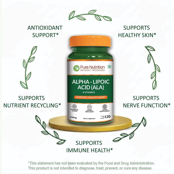 Pure Nutrition Alpha Lipoic Acid 600mg + Vitamin E | 120 Caps | Powerful Antioxidant to Support Nerve & Heart Health*. | Non-GMO PURE NUTRITION NATURAL TREASURES uk supplements