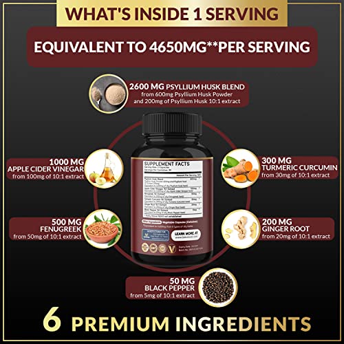 BMVINVOL Psyllium Husk Fiber Supplement 4650mg - Apple Cider Vinegar, Fenugreek BMVINVOL uk supplements