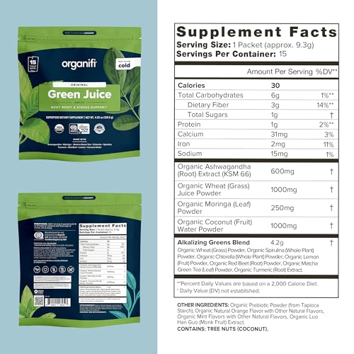 Organifi: GO Packs - Green Juice - Organic Superfood Supplement Powder - 15 Servings Organifi uk supplements