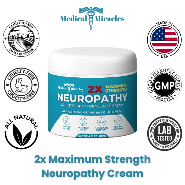 Medical Miracles Neuropathy Cream 2X Strength | Nerve Therapy Max Potency Relief for Feet, Hands, Legs, Toes - Arnica, Vitamin B6, Aloe Vera, MSM - Crafted for Exceptional Relief 4oz Medical Miracles uk supplements