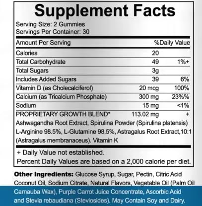 Velmira® Heightener Gummies for Bone Health & Development Support – Essential Vitamins & Minerals, Easy-to-Chew Gummies for Kids, Teens & Adults (Ages 5+) Velmira uk supplements