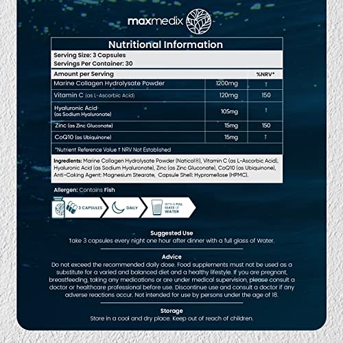 Marine Collagen Capsules 1455mg - Naticol Type 1 Collagen Supplements for Women & Men maxmedix uk supplements