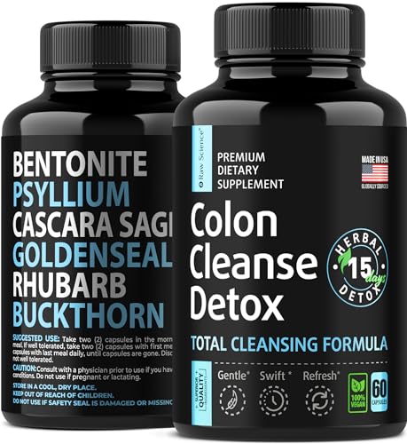 Colon Cleanse - Detox, Digestive Health, Psyllium Husk, Aloe Vera, Bentonite Clay, Acidophilus Probiotic S RAW SCIENCE uk supplements